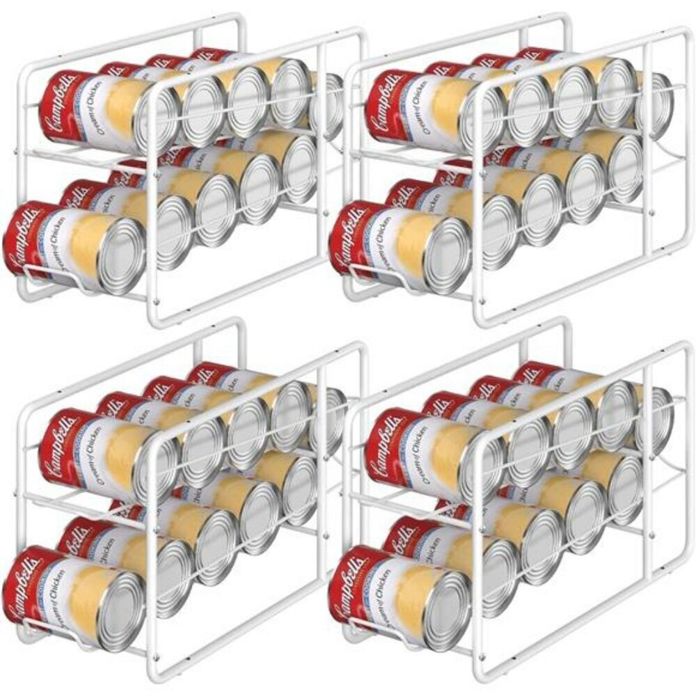 Can Dispenser Rack Stackable Organizer for Pantry Kitchen Cabinet 4 Pack White